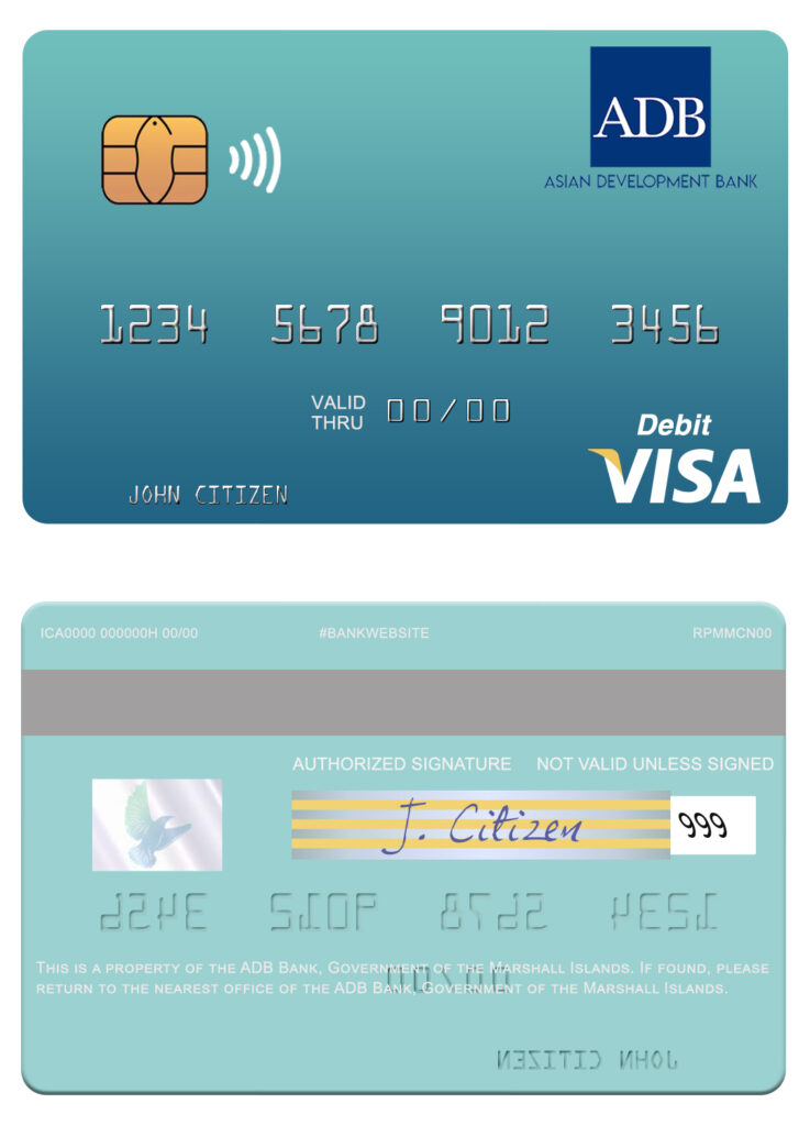 Fillable Marshall Islands ADB Bank visa credit card Templates | Layer-Based PSD