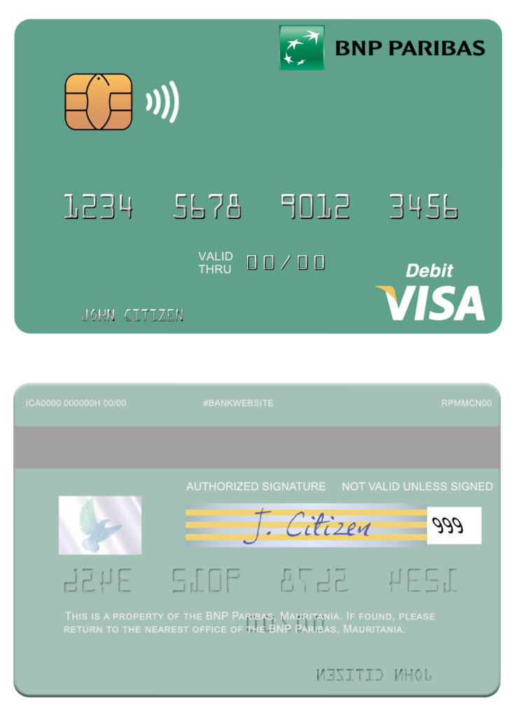 Fillable Mauritania BNP Paribas visa card Templates | Layer-Based PSD