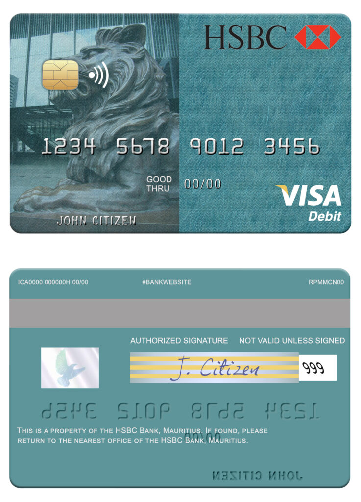 Fillable Mauritius HSBC bank visa debit credit card Templates | Layer-Based PSD