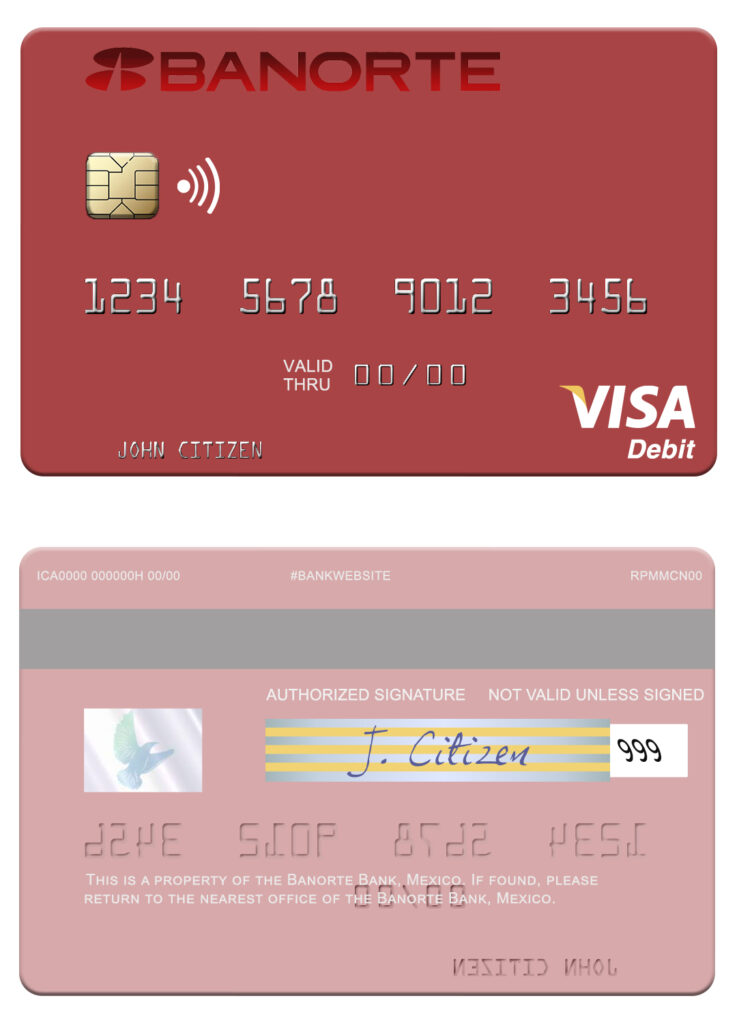 Fillable Mexico Banorte Bank visa debit card Templates
