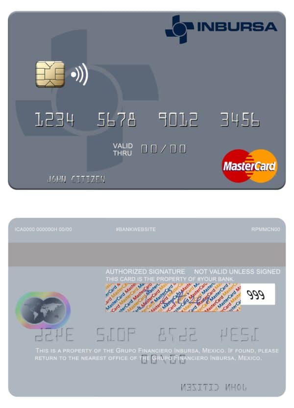 Fillable Mexico Grupo Financiero Inbursa mastercard credit card Templates | Layer-Based PSD