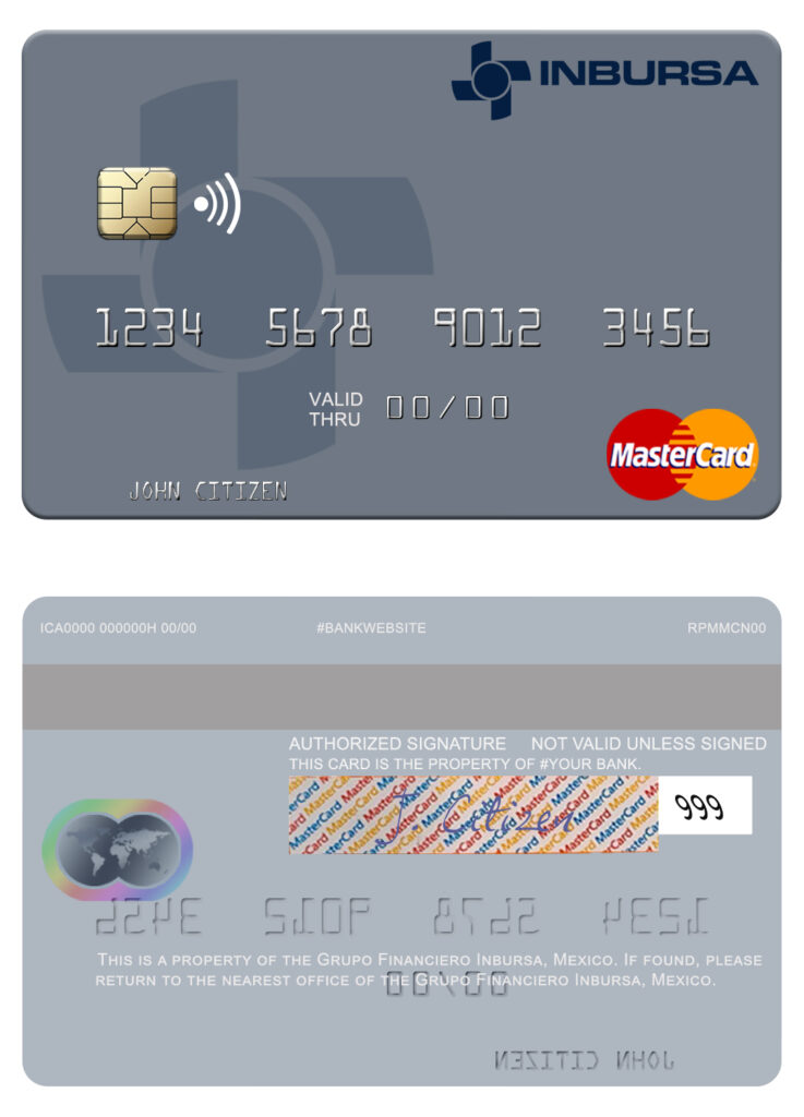 Fillable Mexico Grupo Financiero Inbursa mastercard credit card Templates | Layer-Based PSD