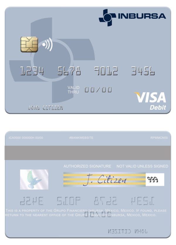 Fillable Mexico Grupo Financiero Inbursa visa debit credit card Templates | Layer-Based PSD