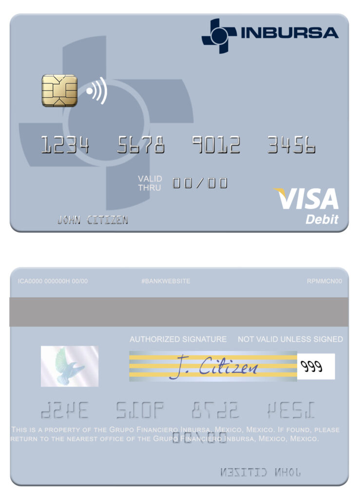 Fillable Mexico Grupo Financiero Inbursa visa debit credit card Templates | Layer-Based PSD