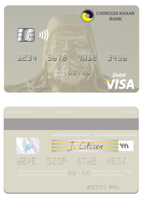 Fillable Mongolia Chinggis Khaan bank visa debit card Templates 600x833 - Cart