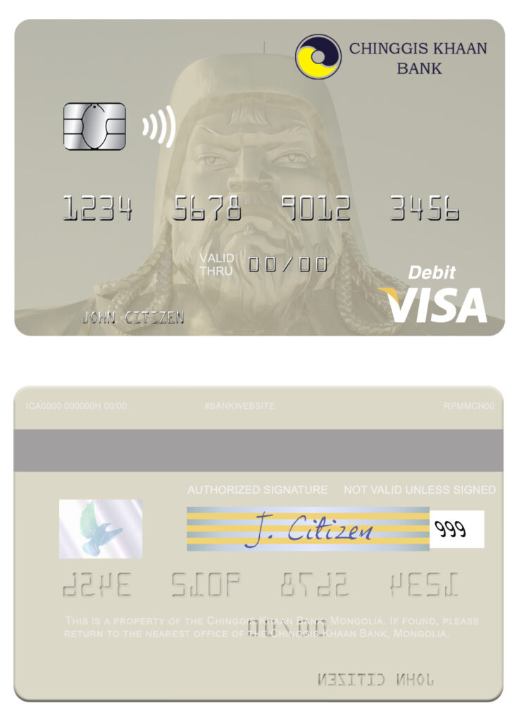 Fillable Mongolia Chinggis Khaan bank visa debit card Templates | Layer-Based PSD