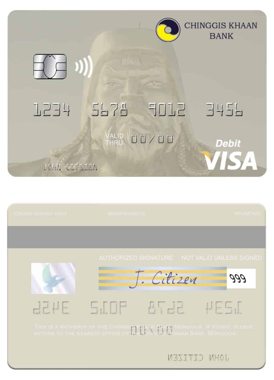 Fillable Mongolia Chinggis Khaan bank visa debit card Templates | Layer-Based PSD