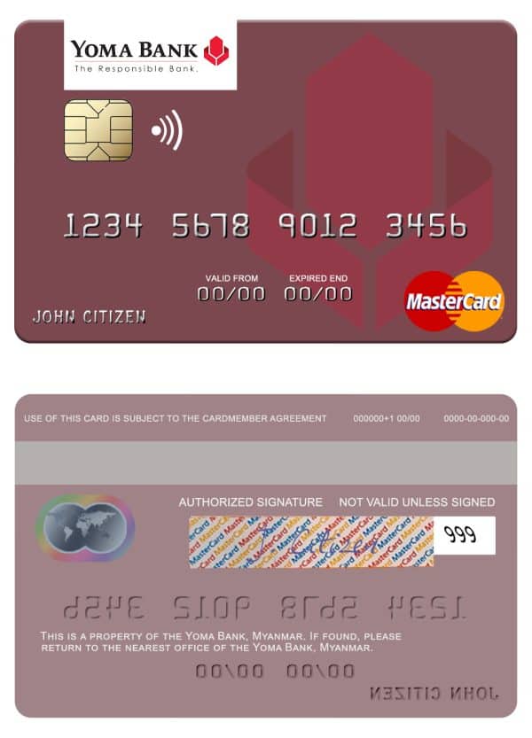 Fillable Myanmar Yoma Bank Limited mastercard Templates | Layer-Based PSD
