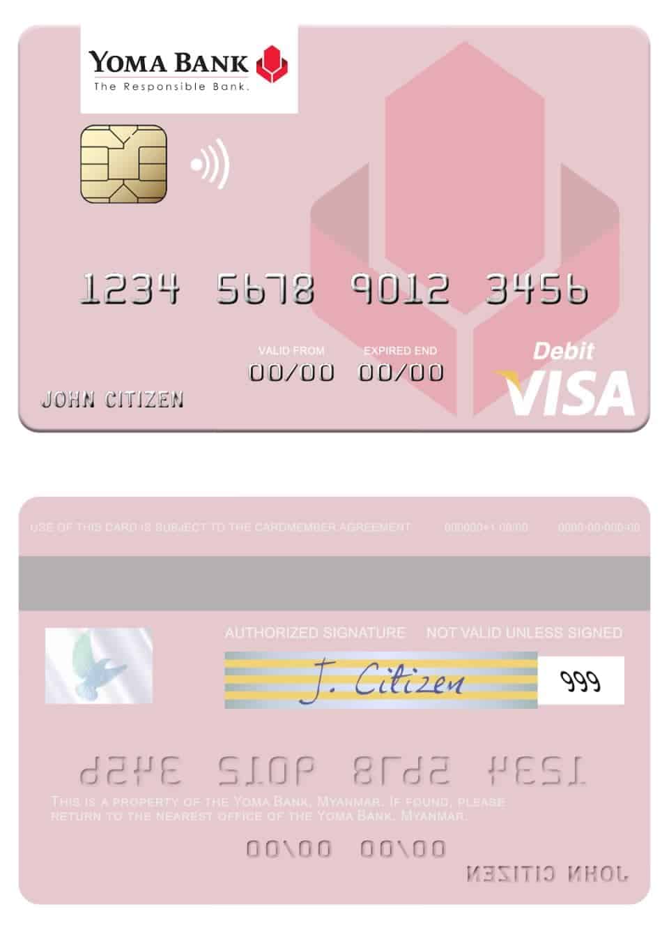 Fillable Myanmar Yoma Bank Limited visa debit card Templates | Layer-Based PSD