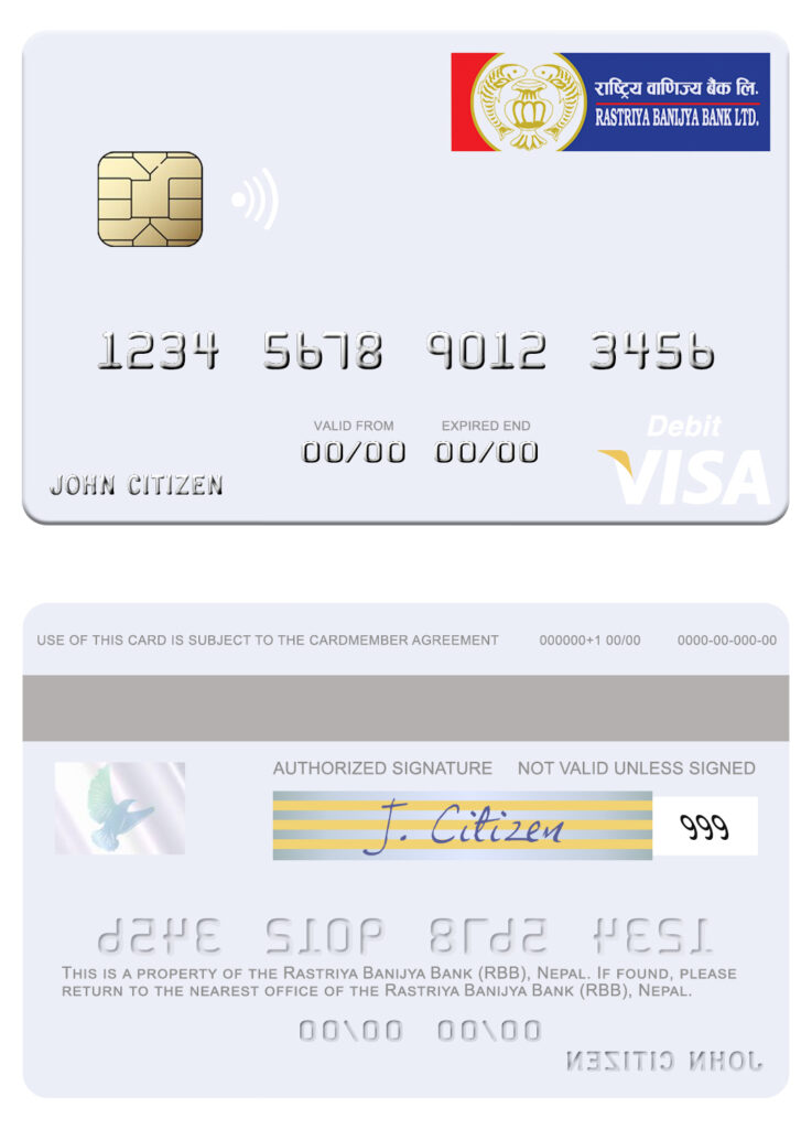 Fillable Nepal Rastriya Banijya Bank (RBB) visa debit card Templates | Layer-Based PSD