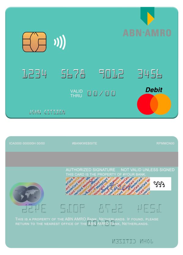 Fillable Netherlands ABN AMRO Bank mastercard credit card Templates 600x833 - Cart