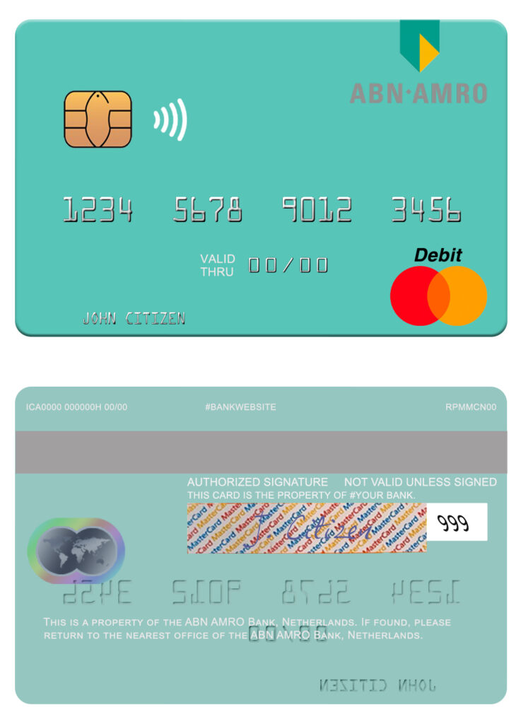 Fillable Netherlands ABN AMRO Bank mastercard credit card Templates