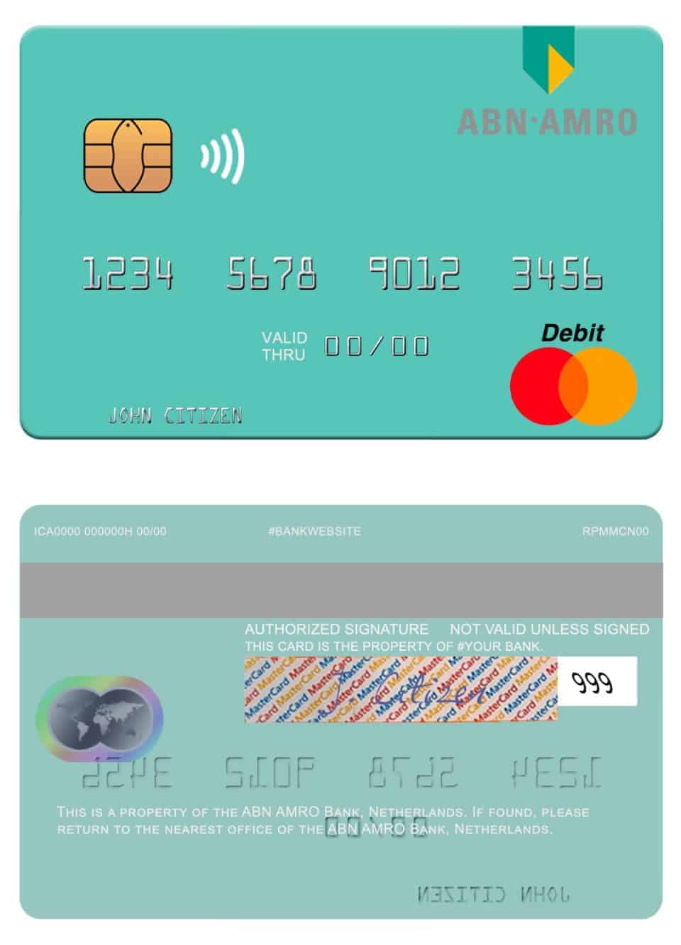 Fillable Netherlands ABN AMRO Bank mastercard credit card Templates | Layer-Based PSD