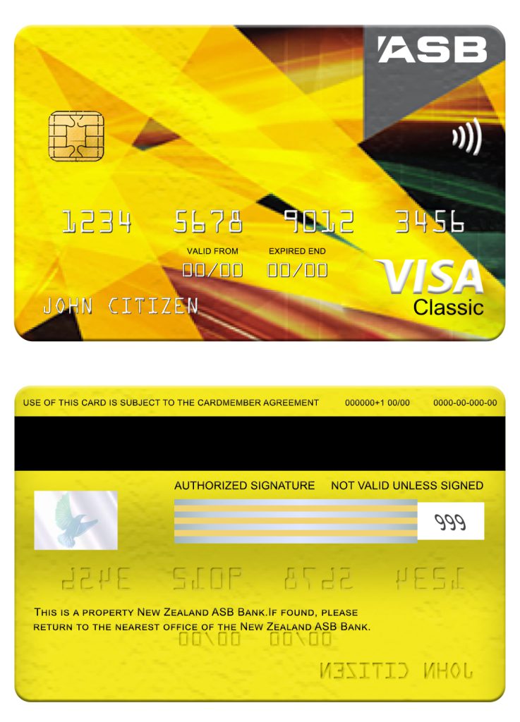 Fillable New Zealand ASB bank visa classic card Templates | Layer-Based PSD