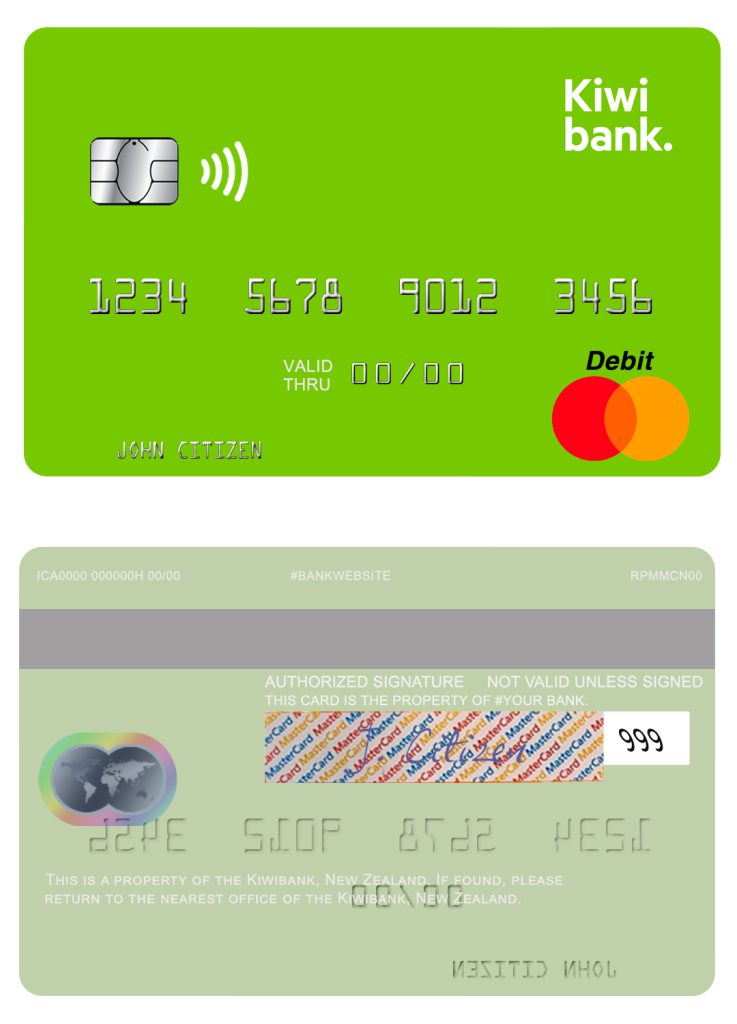 Fillable New Zealand Kiwibank mastercard credit card Templates | Layer-Based PSD