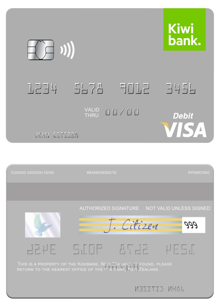 Fillable New Zealand Kiwibank visa debit card Templates | Layer-Based PSD