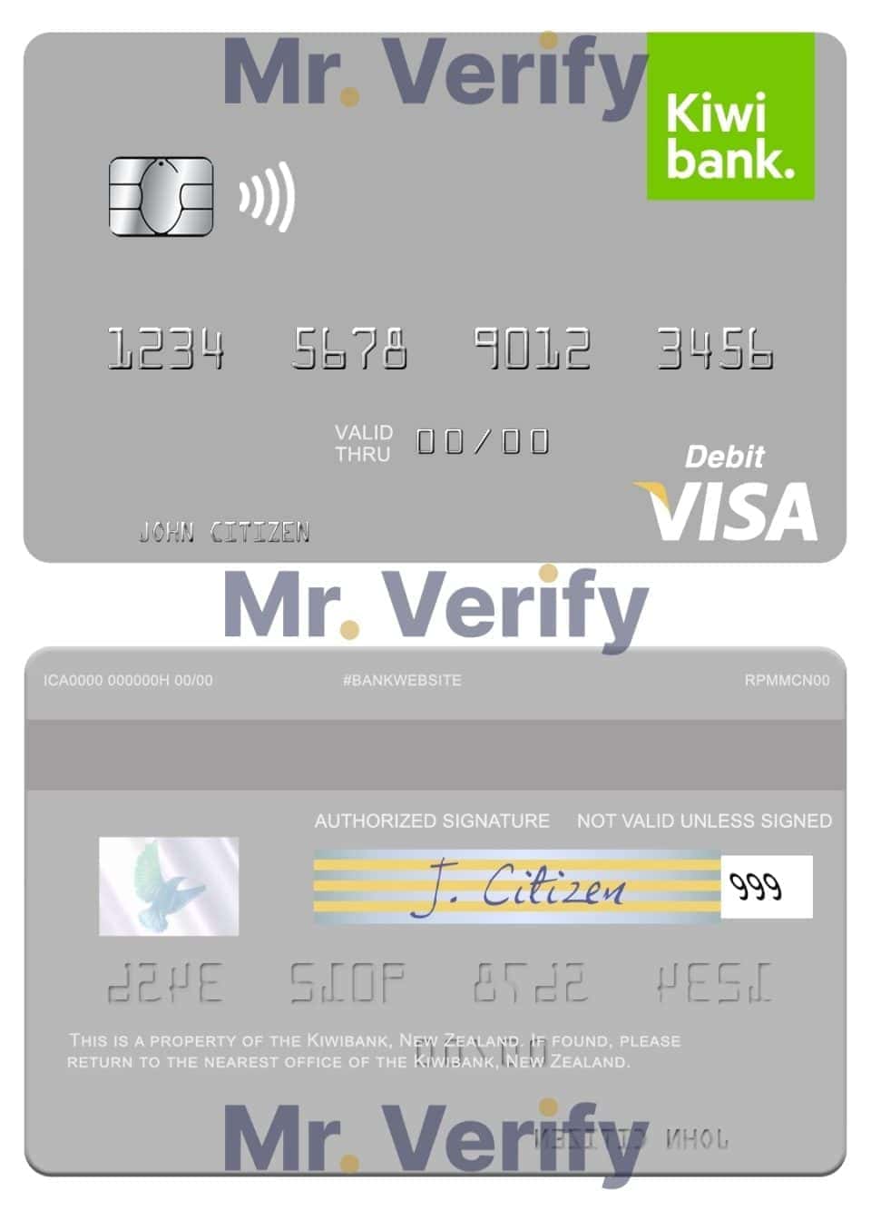 Fillable New Zealand Kiwibank visa debit card Templates | Layer-Based PSD