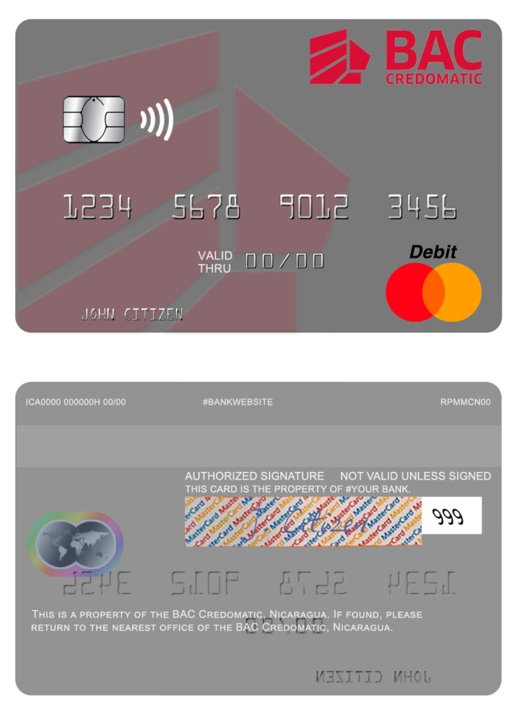 Fillable Nicaragua BAC Credomatic mastercard credit card Templates | Layer-Based PSD