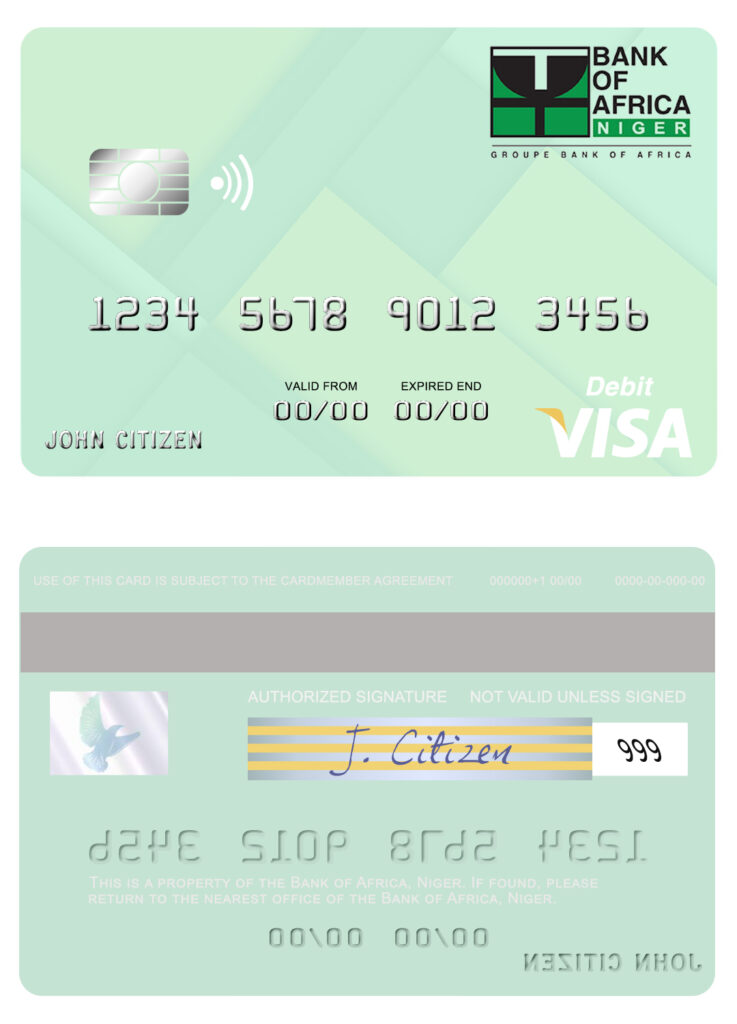 Fillable Niger Bank of Africa visa debit card Templates | Layer-Based PSD
