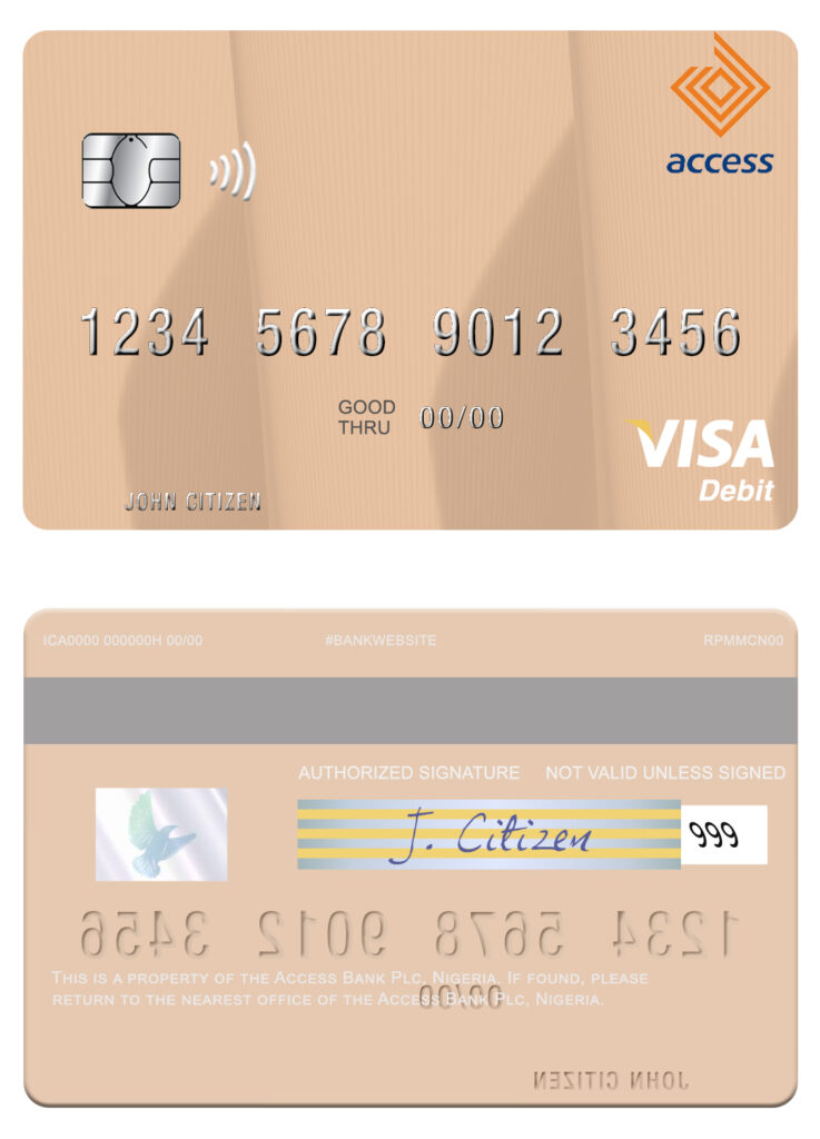 Fillable Nigeria Access Bank Plc visa debit card Templates