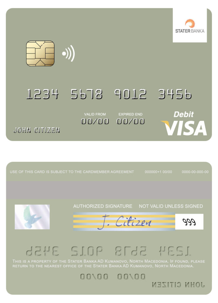 Fillable North Macedonia Stater Banka AD Kumanovo visa debit card Templates | Layer-Based PSD