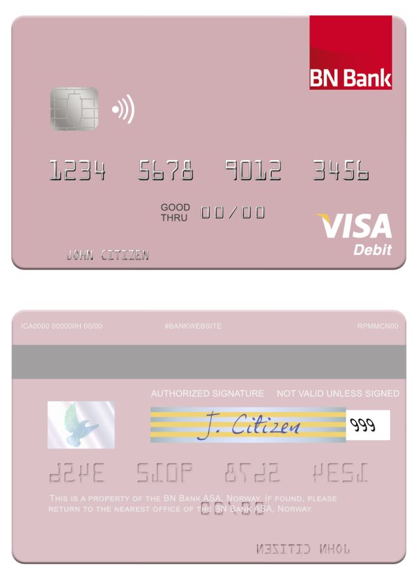 Fillable Norway BN Bank ASA visa debit card Templates 600x833 - Cart