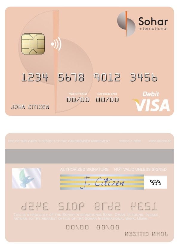 Fillable Oman Sohar International Bank visa debit card Templates | Layer-Based PSD