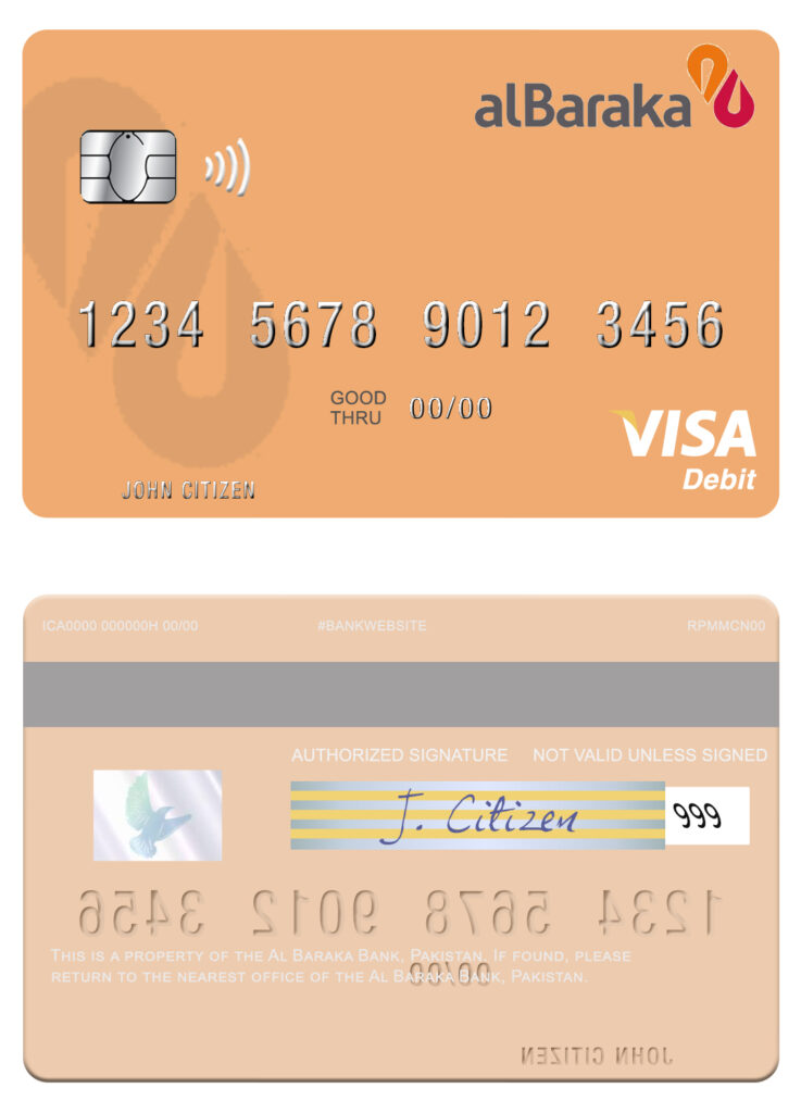Fillable Pakistan Al Baraka Bank visa debit card Templates | Layer-Based PSD