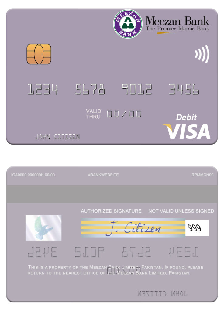 Fillable Pakistan Meezan Bank Limited visa debit card Templates | Layer-Based PSD