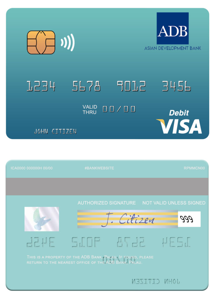 Fillable Palau ADB Bank visa debit card Templates | Layer-Based PSD