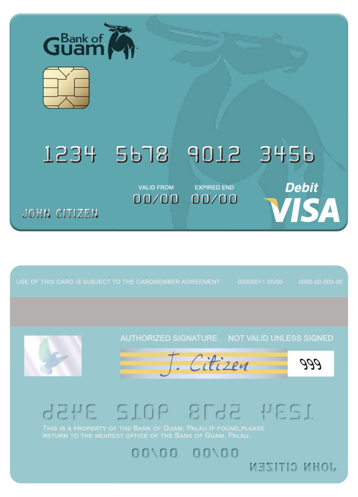 Fillable Palau Bank of Guam visa debit card Templates | Layer-Based PSD