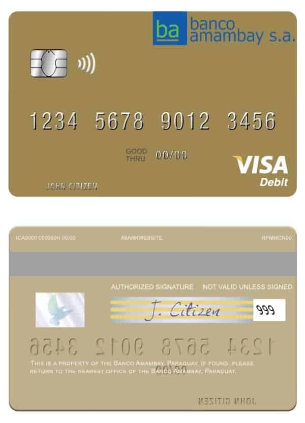 Fillable Paraguay Banco Amambay visa debit card Templates | Layer-Based PSD
