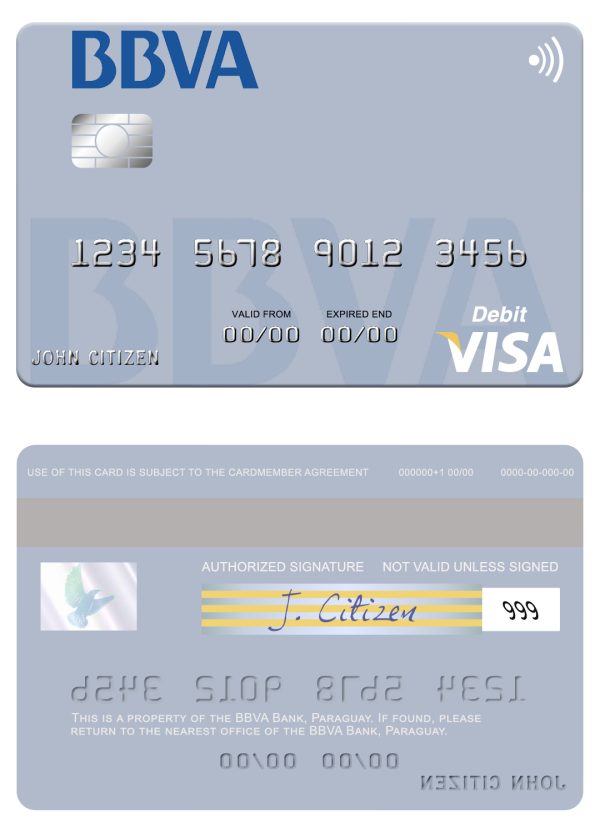 Fillable Paraguay Banco BBVA visa credit card Templates 600x833 - Cart
