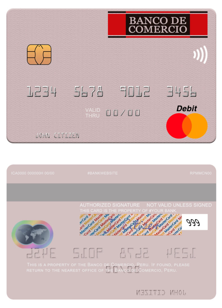 Fillable Peru Banco de Comercio mastercard credit card Templates | Layer-Based PSD