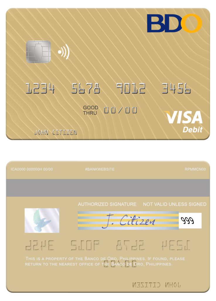 Fillable Philippines Banco de Oro visa debit card Templates | Layer-Based PSD