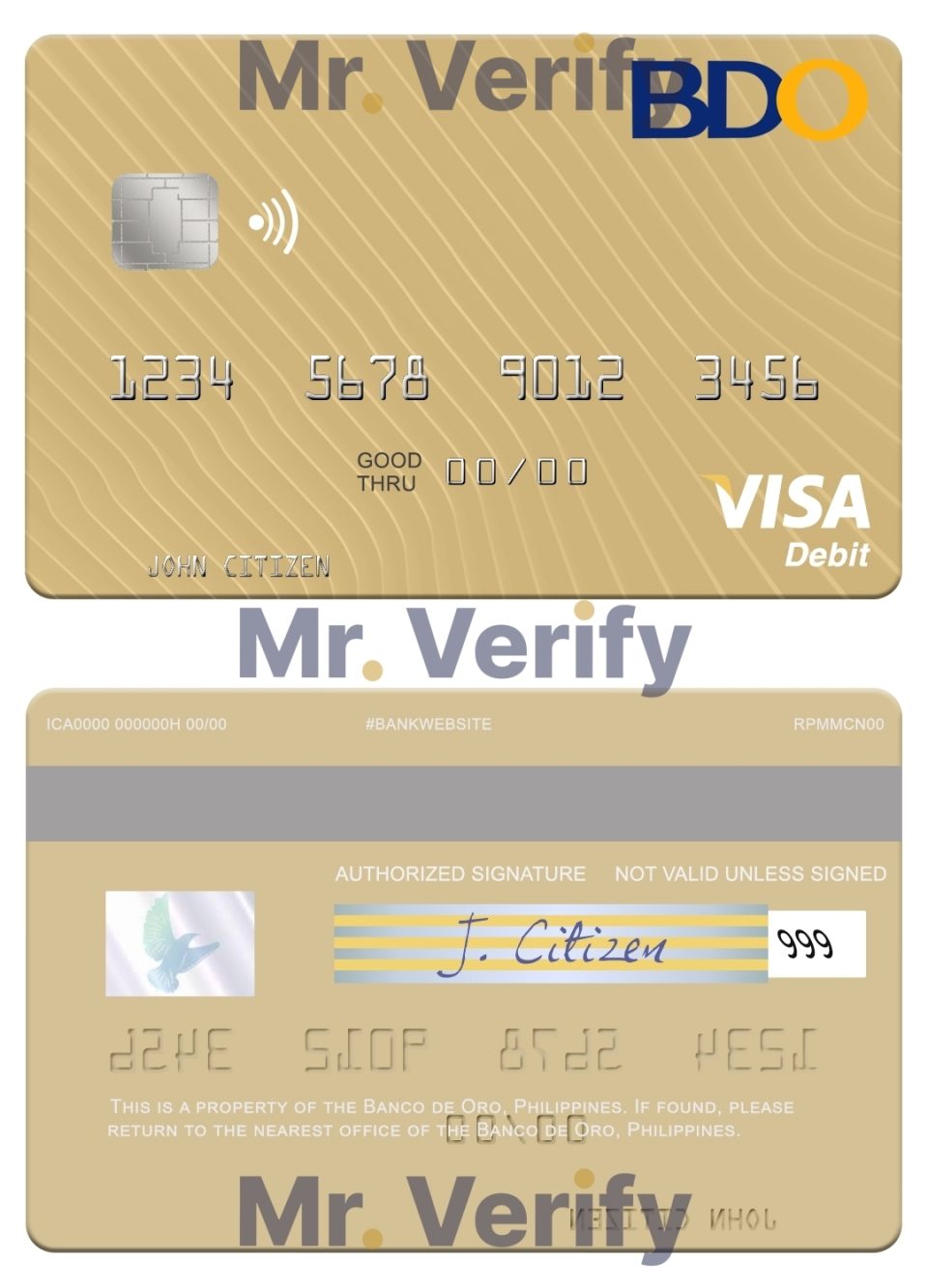 Fillable Philippines Banco de Oro visa debit card Templates | Layer-Based PSD