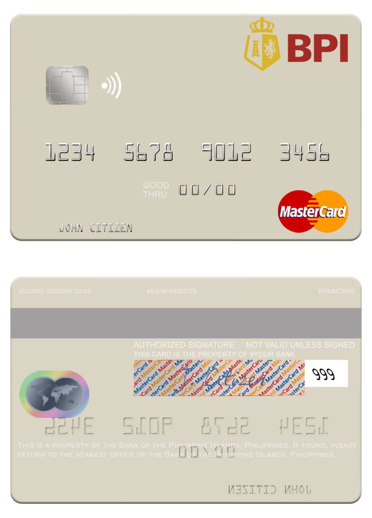 Fillable Philippines Bank of the Philippine Islands mastercard Templates | Layer-Based PSD