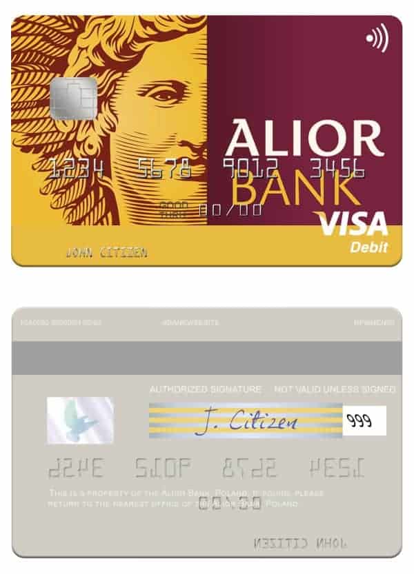 Fillable Poland Alior Bank visa debit card Templates | Layer-Based PSD