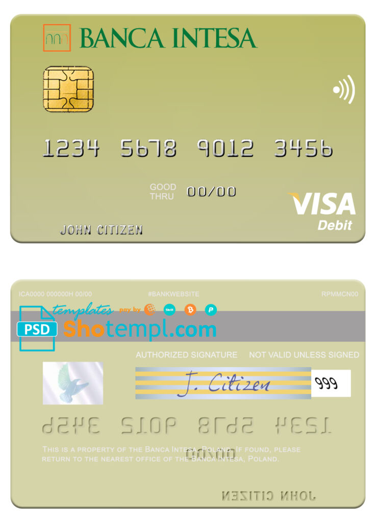 Fillable Poland Banca Intesa visa debit card Templates | Layer-Based PSD