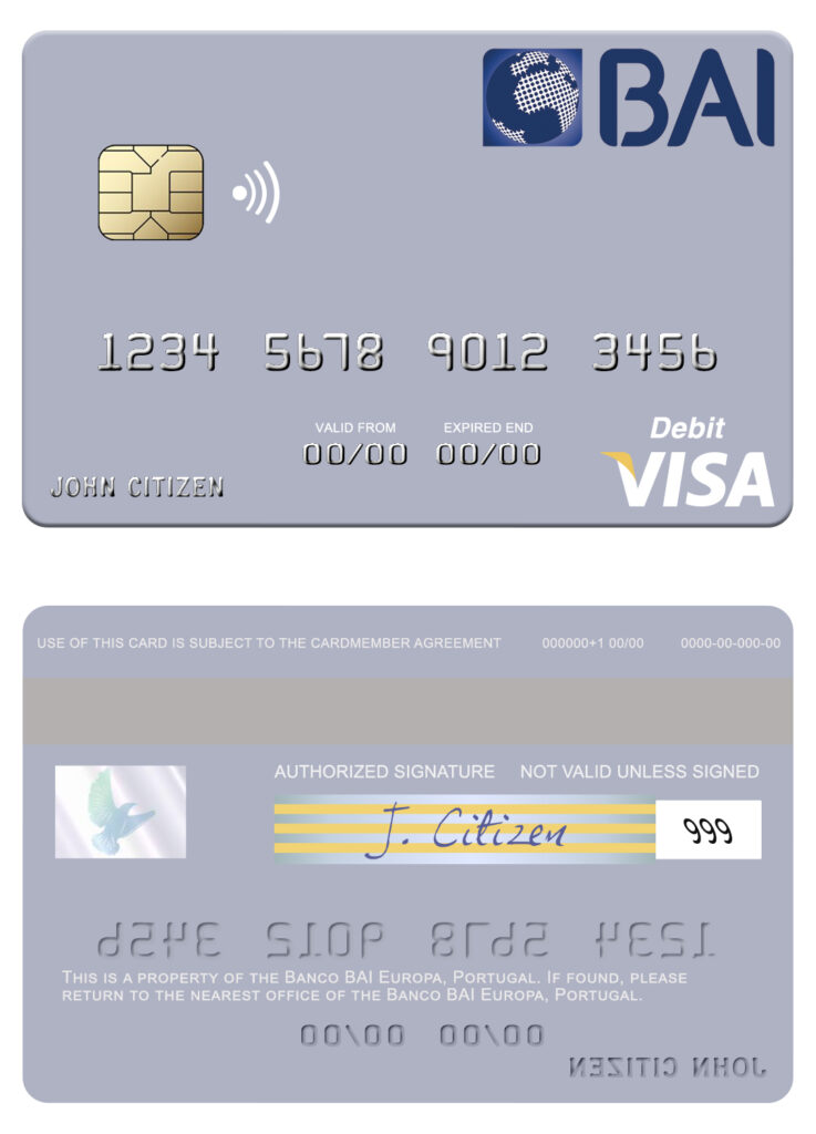 Fillable Portugal Banco BAI Europa visa debit card Templates | Layer-Based PSD