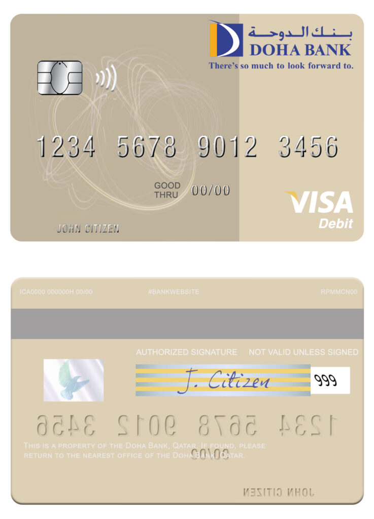 Fillable Qatar Doha Bank visa debit card Templates | Layer-Based PSD