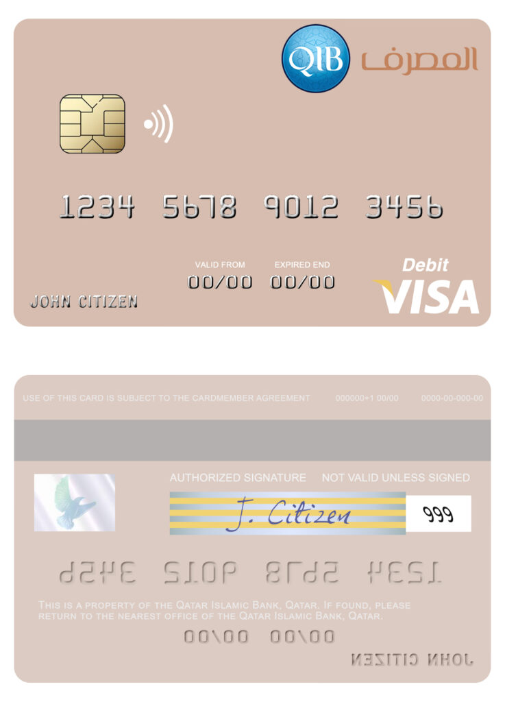 Fillable Qatar Islamic Bank visa debit card Templates | Layer-Based PSD