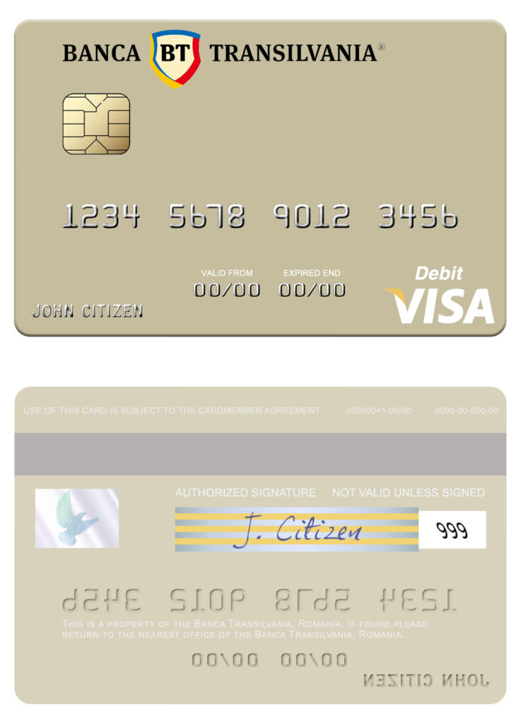 Fillable Romania Banca Transilvania visa debit card Templates | Layer-Based PSD