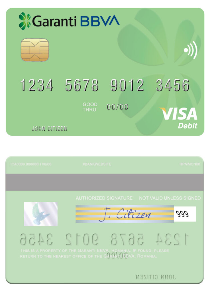 Fillable Romania Garanti BBVA visa debit card Templates | Layer-Based PSD