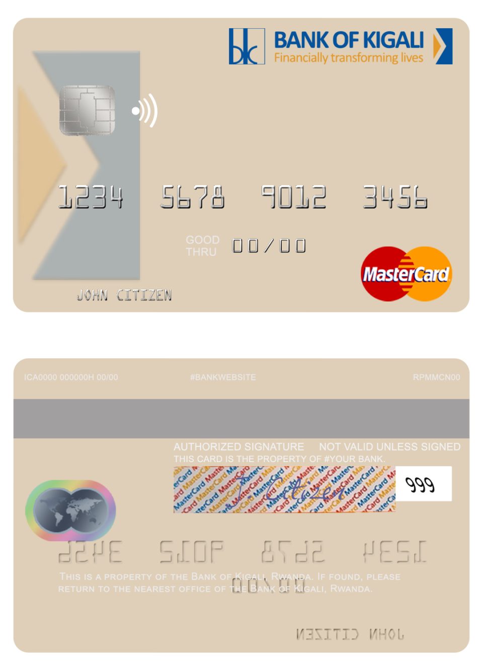 Fillable Rwanda Bank of Kigali mastercard credit card Templates | Layer-Based PSD