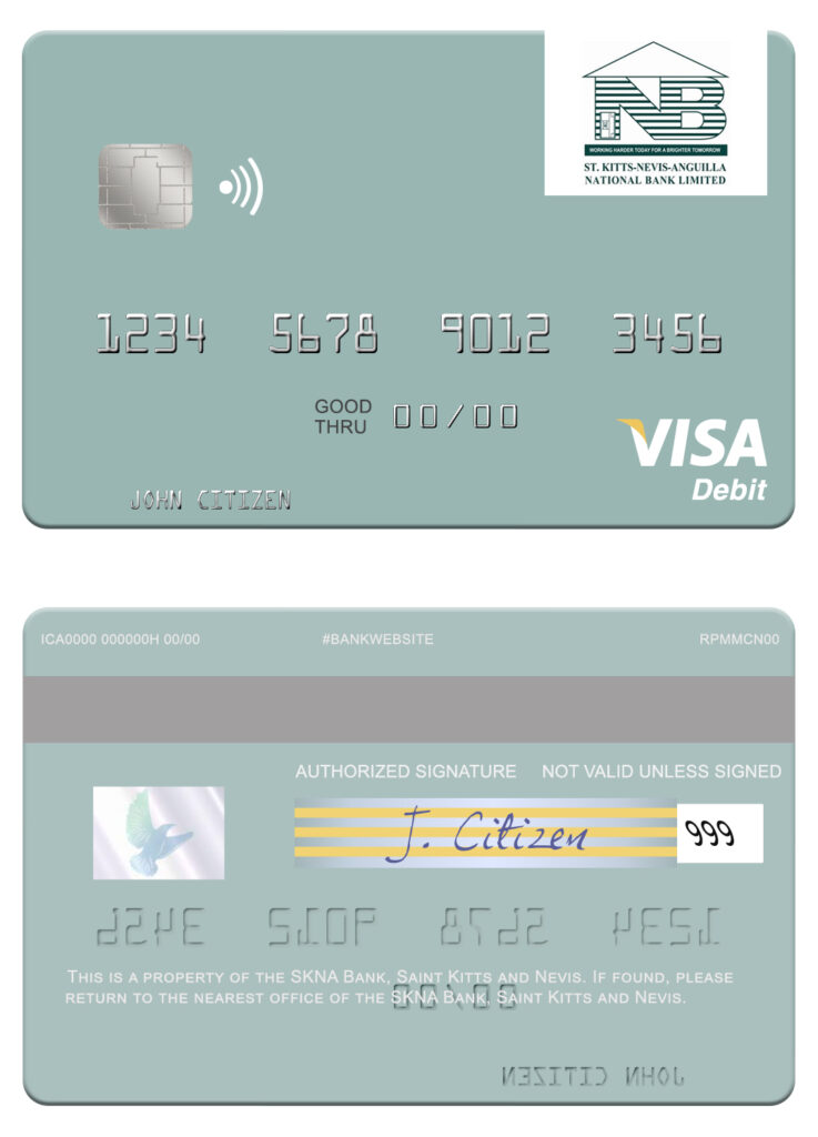 Fillable Saint Kitts and Nevis SKNA Bank visa debit card Templates | Layer-Based PSD