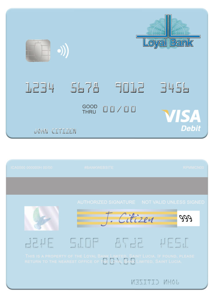 Fillable Saint Lucia Loyal Bank Limited visa debit card Templates | Layer-Based PSD