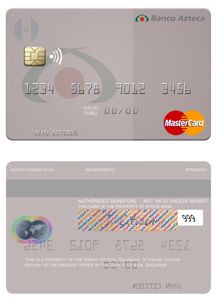 Fillable Salvador Banco Azteca mastercard credit card Templates | Layer-Based PSD