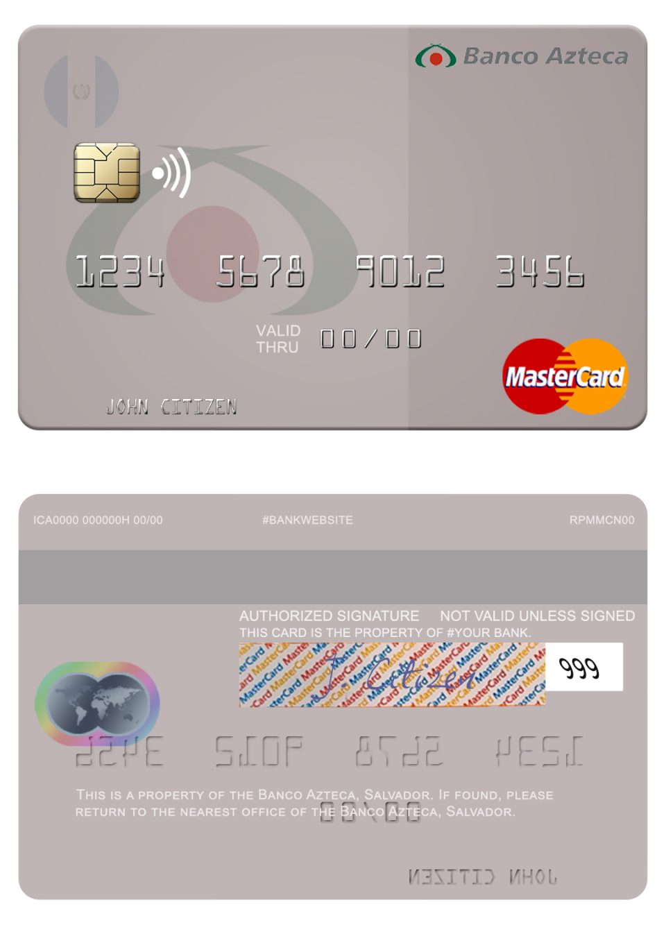 Fillable Salvador Banco Azteca mastercard credit card Templates