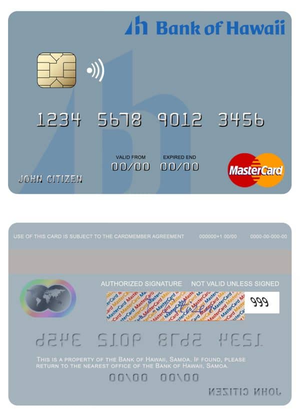 Fillable Samoa Bank of Hawaii mastercard Templates | Layer-Based PSD